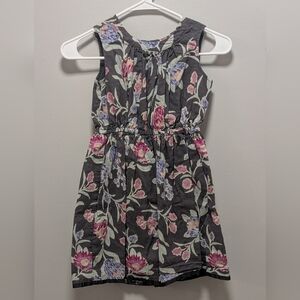 Tea Collection Girls Dark Gray Pink Floral Sleeveless 100% Cotton Dress Size 6